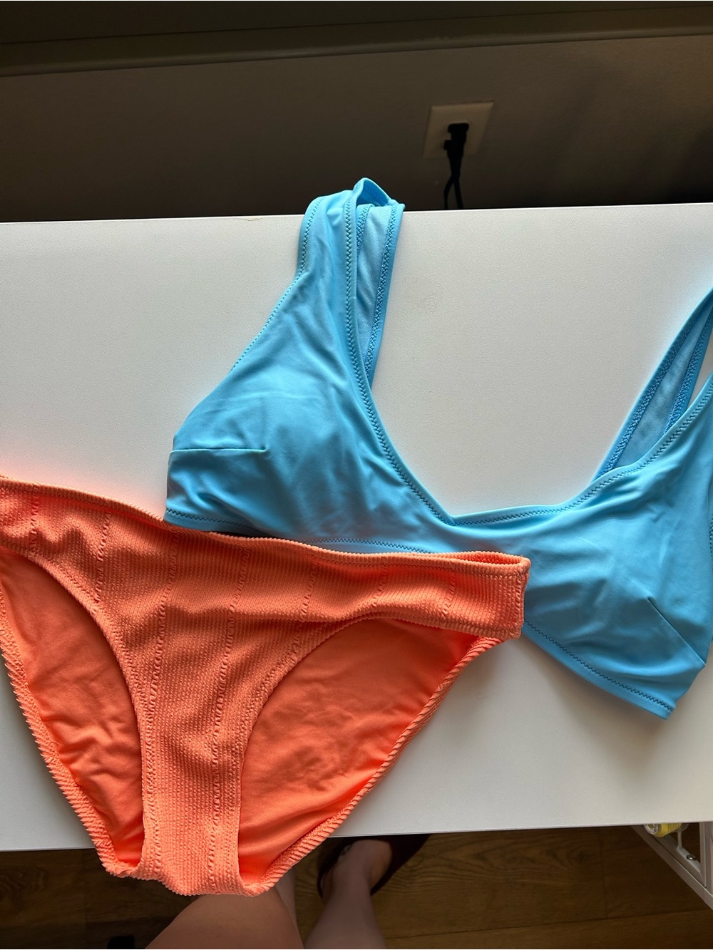 aerie Light Blue Scoop Bikini Top & Coral Bikini Bottom